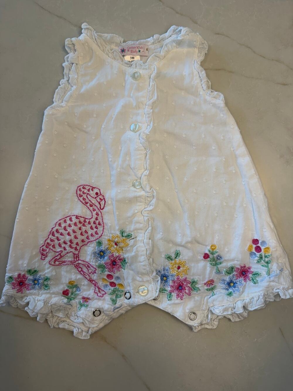 Cotton Kids Baby Girl Romper Embroidered Floral Flamingo Swiss Dot 9 Months